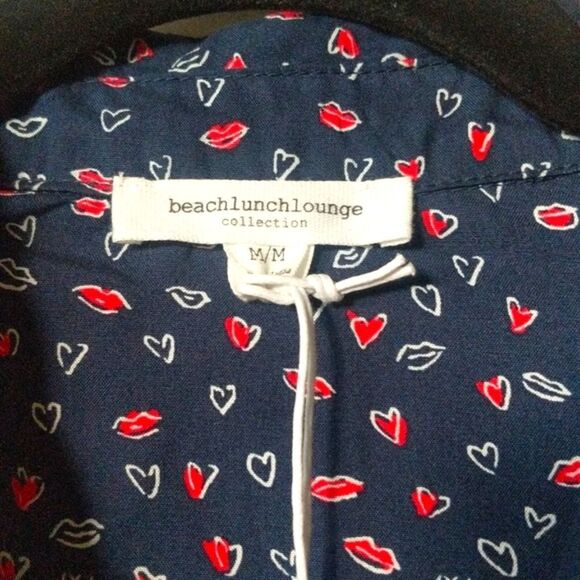 Beach Lunch Lounge Alana Heart and Kiss print button down- long sleeve top - Picture 3 of 14